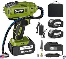 319007 Visit The Dejunpiool Store Cordless Air Pump - 21v Tire Inflator 2x4000mah Batteries 150psi Led Light