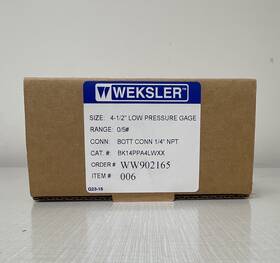 Weksler Bk14ppa4lwxx 4-1/2in Low Pressure Gauge 0-5 Psig 1/4in Npt Side/bottom
