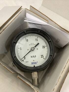 52737898 Wika New In Box- 632.34 Pressure Gauge 0-25 Inh2o 4-1/2 Inch Face 1/2 Npt