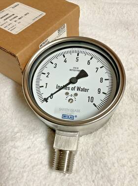 632.50.100 Wika Pressure Gauge 0-10 Inches Of Water 1/2 Inch Npt Stainless Steel