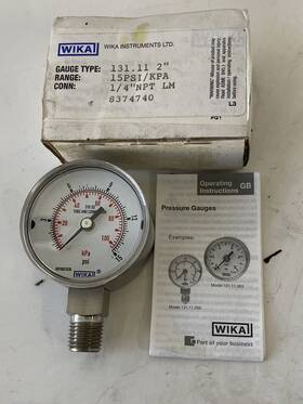 8374740 Wika 131.11 Pressure Gauge 0-15psi 1/4 Inch Npt 2 F Lm Ss