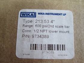 9734389 Wika Type 213.53 Pressure Gauge 4in 0-600 Psi 40 Bar 1/2 Npt Brass
