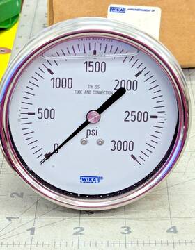 9831708 Wika 213.53 4 Inch Dial Filled Pressure Gauge 3000 Psi 1/2 Npt Back Lower Mount Z3b2