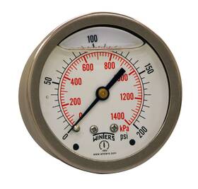 Winters Instruments 628311211139 2-1/2 Inch Dial Size Liquid Filled Industrial Pressure Gauge Brass Inte