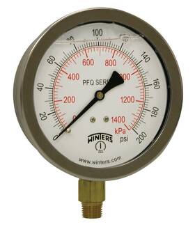 Winters Instruments 628311230796 4 Inch Dial Size Liquid Filled Industrial Pressure Gauge Brass Internal