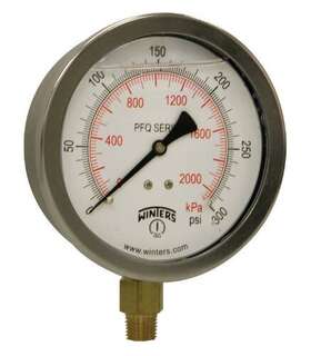 Winters Instruments 628311230802 4 Inch Dial Size Liquid Filled Industrial Pressure Gauge Brass Internal