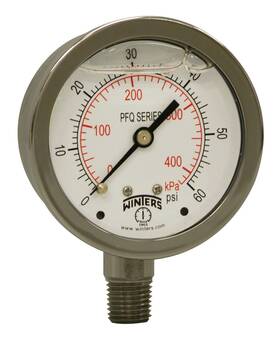 Winters Instruments 628311235517 2-1/2 Inch Dial Size Liquid Filled Industrial Pressure Gauge Stainless