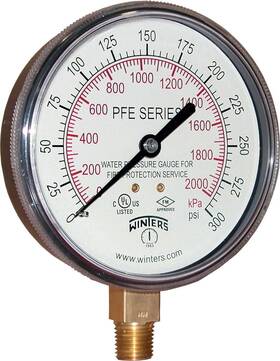 Winters Instruments 628311257519 Pfe Pressure Gauge 3.5 Inch Dial 0-300 Psi/kpa 1/4 Npt For Water Use