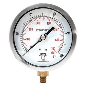 P3s6011 Winters Instruments Pressure Gauge 4-1/2 Inch Dial Size Black Mnpt 0-100 Psi 1/4