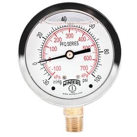 Pfq791 Winters Instruments 2-1/2 Inch Dial Size Liquid Filled Industrial Pressure Gauge Brass Inte