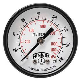 Pem1408lf Winters Lead-free Pressure Gauge To 160 Psi 2 In 1/8 Npt Center Back Location