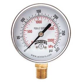 Pem217lf Winters Lead-free Pressure Gauge To 300 Psi 1/4 In Mnpt 2-1/2