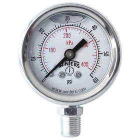 Pfq1203 Winters Pressure Gauge 1-1/2 Dial Size Silver