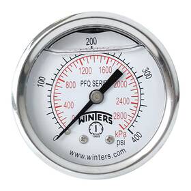 Pfq2288 Winters Industrial Pressure Gauge To 400 Psi 2 In 1/4 Npt Center Back
