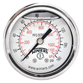 Pfq2438-dry-2ff Winters Pressure Gauge 2 Dial Size Silver