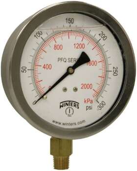 Pfq714 Winters 4 Inch Dial Size Liquid Filled Industrial Pressure Gauge Brass Internals
