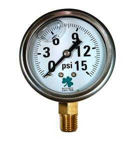 Lpg15 Zenport 700112237652 Glycerin Liquid Filled Pressure Gauge 15 Psi Silver - 10 Pack