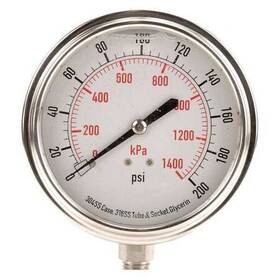 4cfk2 Zoro Select Pressure Gauge To 200 Psi 1/4 In Mnpt Stainless Steel