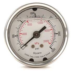 4cfp9 Zoro Select Commercial Pressure Gauge To 3000 Psi 1/4 In Mnpt 2 Dial