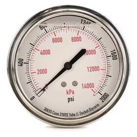 4cfv9 Zoro Select Commercial Pressure Gauge To 2 000 Psi 3 1/2 In Dial 1/4 Npt