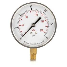 4flx6 Zoro Select Commercial Pressure Gauge To 30 Psi 3 1/2 In Dial 1/4