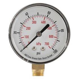 4flx8 Zoro Select Commercial Pressure Gauge To 100 Psi 3 1/2 In Dial 1/4