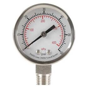 4fmk6 Zoro Select Commercial Pressure Gauge To 60 Psi 1/4 In Mnpt 2 Dial