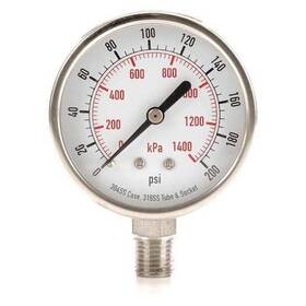4fmn5 Zoro Select Commercial Pressure Gauge To 200 Psi 2 1/2 In Dial 1/4
