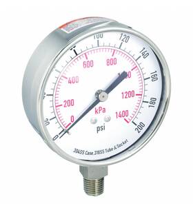 4fmr1 Zoro Select Pressure Gauge Corrosion-resistant Case O To 200 Psi 3 1/2 In Dial Blmsh
