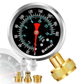 Pre007 Zycbernoi 200psi Stainless Steel Frame 3/4 Inch Female Liquid Filled Pressure Gauge Kit P