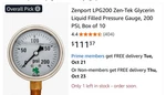 Zenport LPG200 Zen-tek Glycerin Liquid Filled Pressure Gauge Psi . 10 Boxes. Fixed Price $35.00.
