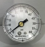 0-60 Psi Pressure Gage, Face 1-1/2 Inch, 1/8 Npt Back, Steel Case. Fixed Price $10.00.