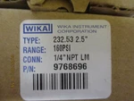 New, Open Box, Wika, 232.53-2.5-LM-1/4NPT-0-160, P/n 9768696, Ss Ind. Gauge 2.5". Fixed Price $33.99.
