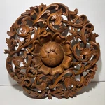 Burmese Teak Wood Floral Lotus Mandala 3D High Relief Wall Panel 11.5". Fixed Price $115.00.