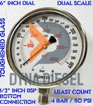 Pressure Gauge: Glycerin Filled, Dual Scale 0-400 Bar & 0-6000 Psi, 150 Mm Dial. Fixed Price $74.99.