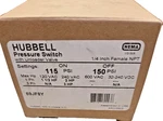 69JF8Y Hubbell Pressure Switch, With Unloader, 115-150 Psi, 1/4" Fpt, 90 Min. Fixed Price $199.99.