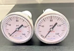 2EA Millipore Pressure Gauge, 0-160 Psi, 1/4" Fitting 01-0122-E Ptfe Adapters. Fixed Price $30.00.