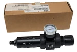 New Parker 05E22A18AB Piggyback Filter, 3/8 Npt, 40SCFM, W/ Metal Bowl Guard. Fixed Price $129.99.
