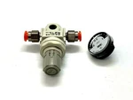 Smc AR10-M5B-A Pneumatic Regulator W/ G27-10-R1 Pressure Gauge. Fixed Price $20.69.