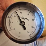 Miljoco Bimetal Thermometer 3" Dia X 2.5" Stem, 0-250 F, W/calibration Screw. Fixed Price $9.00.