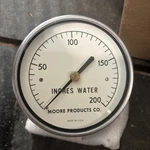 Moore Products Co. Pressure Gauge 0-200 Inches Of Water 3 1/2 1/4 Npt. Fixed Price $27.50.