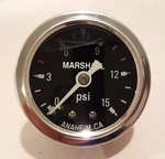 Marshall Gauge 0-15 Psi Fuel Pressure Black 1.5" Diameter (liquid Filled). Fixed Price $26.90.