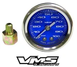 Vms Mustang 1/2" 100PSI Blue Fuel Pressure Gauge Liquid Filled 1/16 Npt To 1/8. Fixed Price $42.95.
