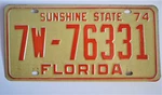 1974 Florida License Plate 7W-76331. Fixed Price $30.74.