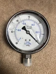 Vacuum Gauge 0-1 Bar (0-30" Hg) 100MM Liquid Filled Face 1/2" Ss Bottom Mount. Fixed Price $35.00.
