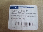 Wika Type 213.53 Pressure Gauge 4IN 0-600 Psi 40 Bar 1/2 Npt Brass 9734389. Fixed Price $44.99.