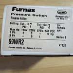 Furnas Pressure Switch 69WR2 Reverse Action Cut 7 Out 3 New Original. Fixed Price $69.00.