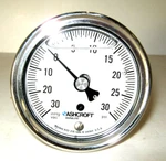 Pressure Gage Liquid Filled, Ashcroft, 25-1009-SWL-02B-30IMV&30#, 2-1/2". Fixed Price $63.00.