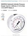 Enerpac G2531R Pressure Gauge To 1000 Psi 1/2" Dial 46C569. Fixed Price $119.00.
