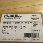 Hubbell Pressure Switch 69WA4 Cut In 30 Out 50 New. Fixed Price $79.00.